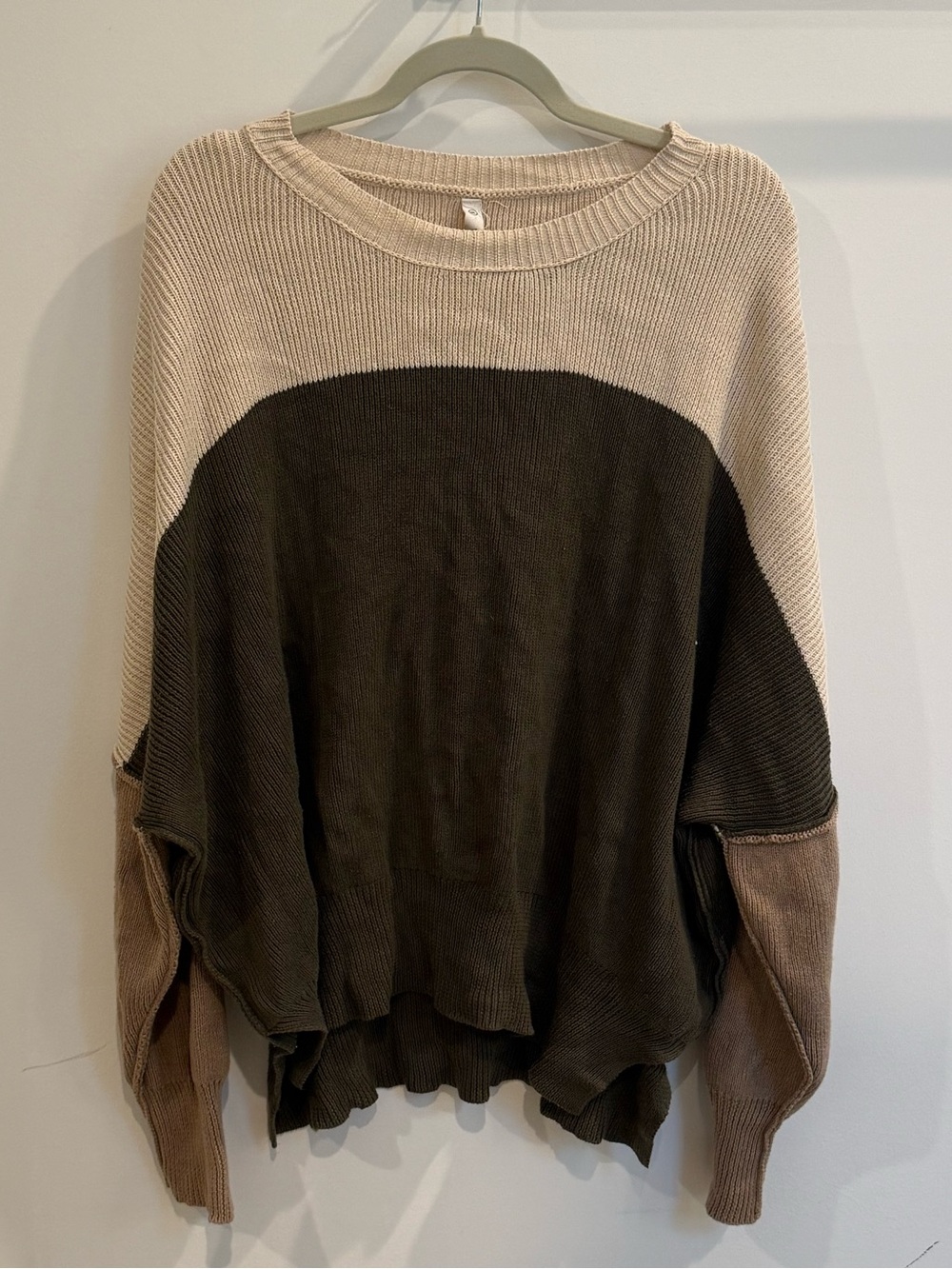 Wishlist Colorblock Drop-Shoulder Sweater in Cream, Olive & Brown
